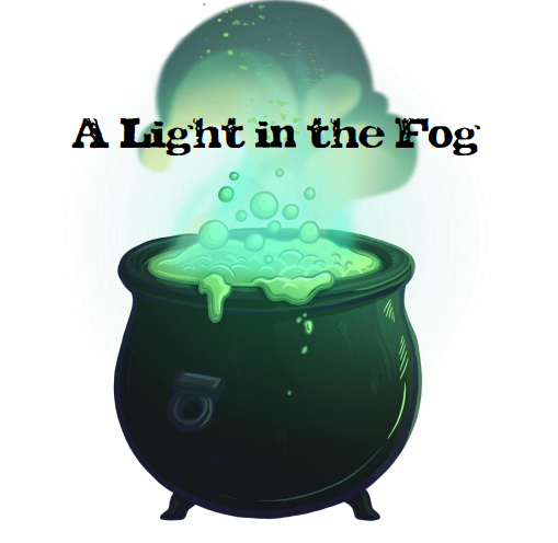 Green glowing cauldron with text on a white background
